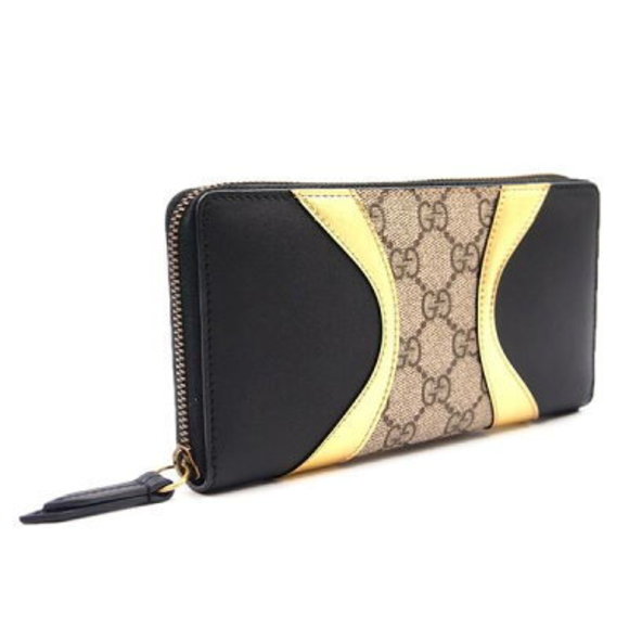 Gucci A Wallet Leather GG Black Supreme Long Coin Zip - Picture 1 of 1